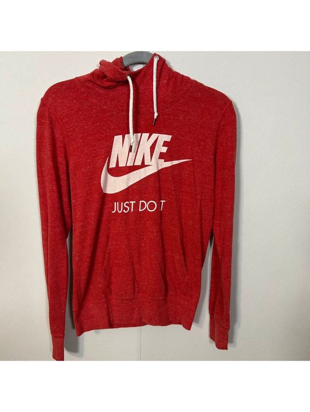 Nike Red Swoosh Just Do It Pullover Hoodie Sweatshirt Size M Lightweight
